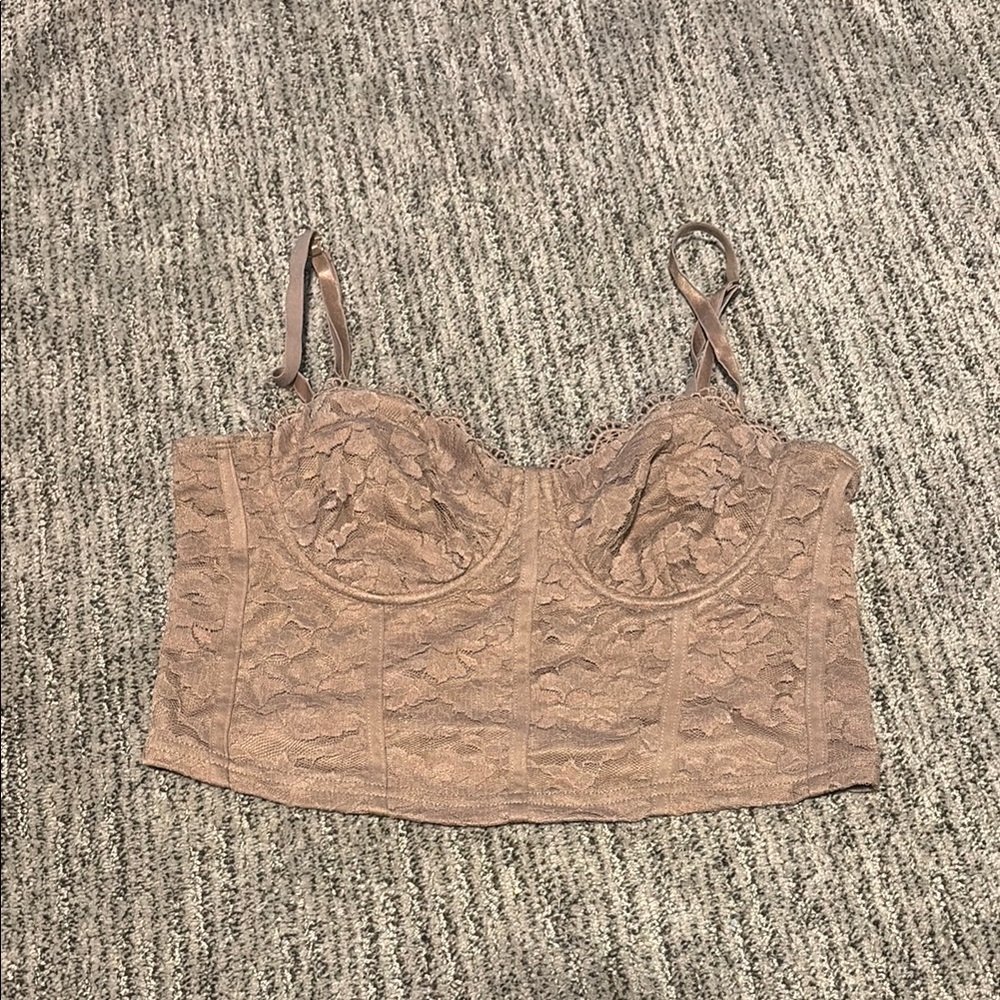 Lace Bustier Top in Tan Corset Top Cropped Pretty